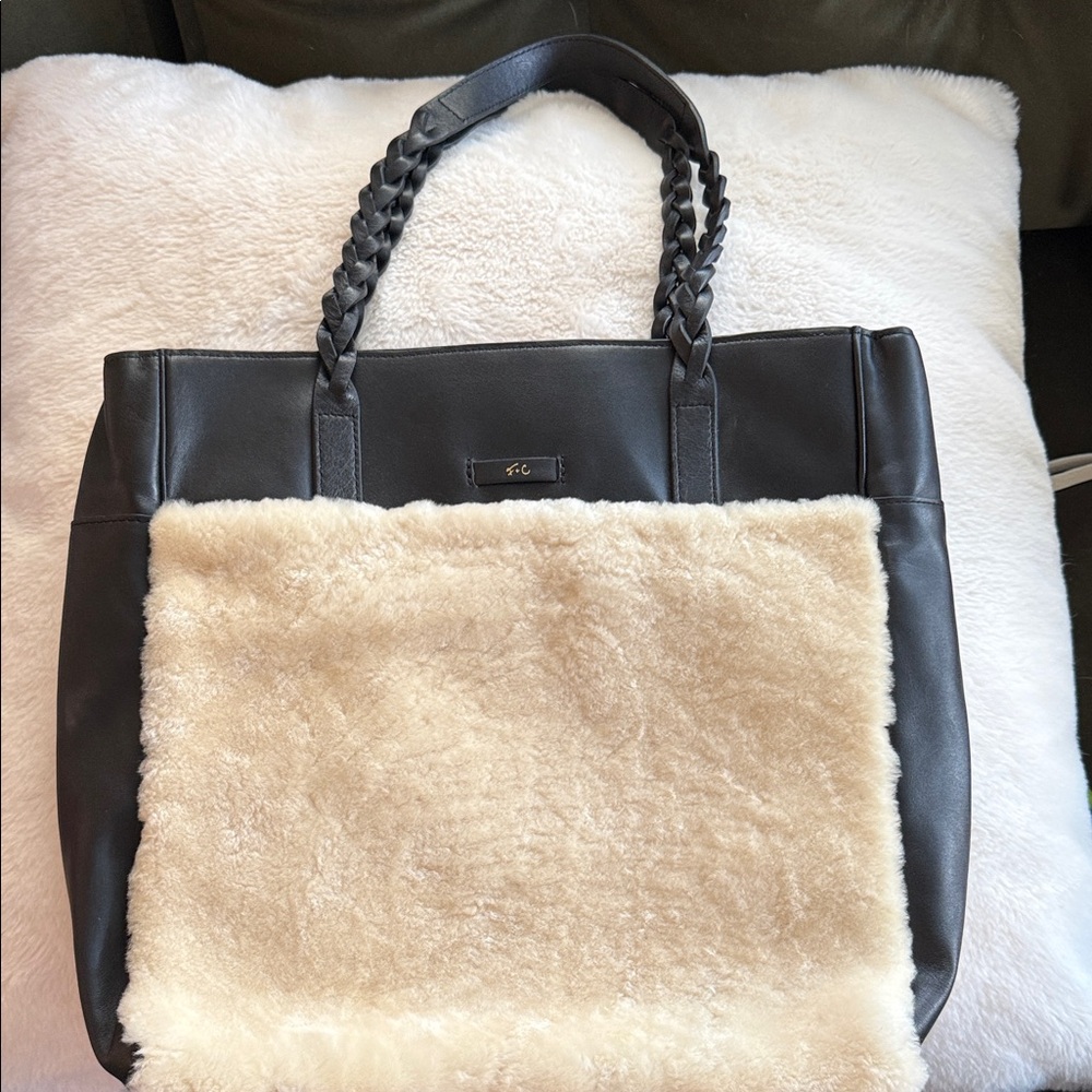 VINTAGE FOLEY + CORINNA LEATHER AND SHERPA TOTE